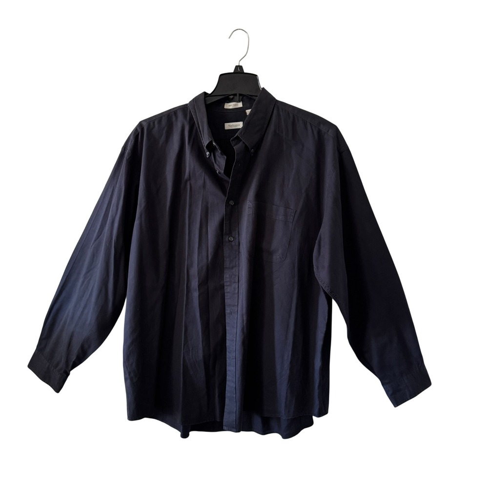 Van Heusen 100% Cotton Button Down Shirt Men XXL Black Soft Twill Career Office